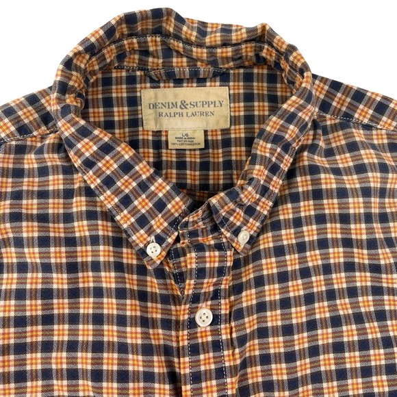 Denim & Supply Ralph Lauren Mens Lg Plaid Button Down Shirt Blue White Cotton - Picture 2 of 7
